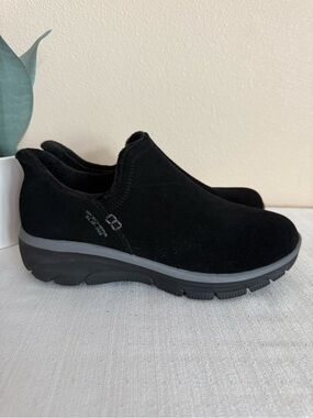 Skechers Black Suede Slip-On Memory Foam Walking Shoes